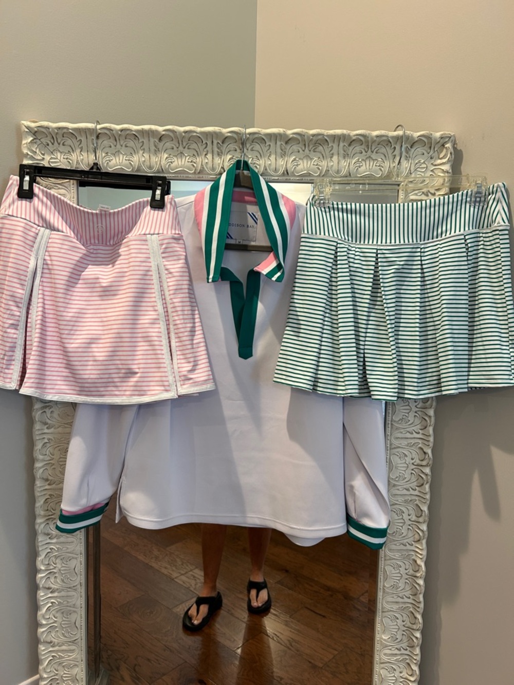 Addison Bay Pink & Green Pullover and striped skorts s